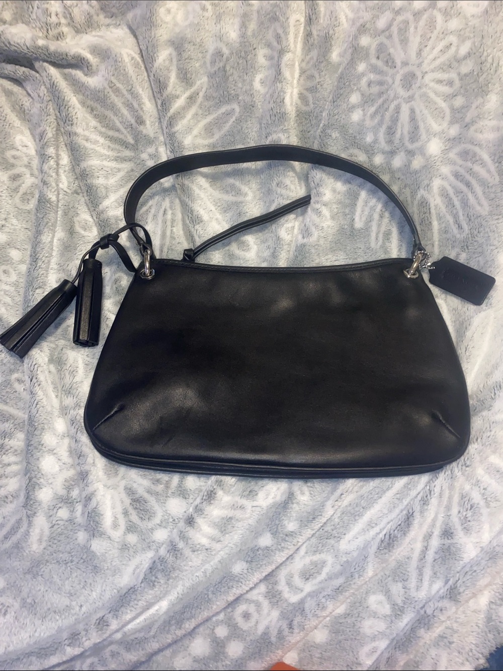 Coach Black Leather Shoulder Bag with Tassel Accent - Picture 5 of 13